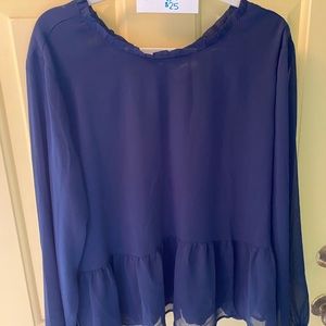 Loft brand Navy Blouse w/ ruffle bottom XL still has tags